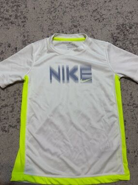 Boys Nike White & Volt Short Sleeve Dri-FIT Tee